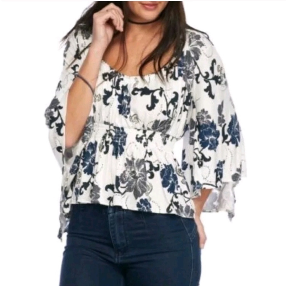 Free People Glenside Floral Strappy Back Blouse - Picture 1 of 7